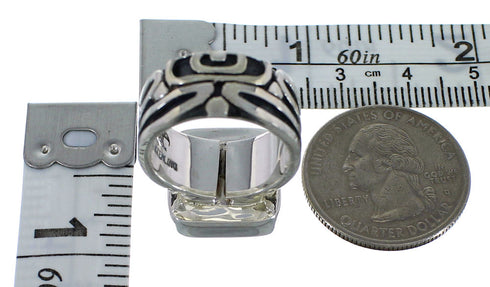 Turquoise Inlay Southwest Silver Ring Size 6-1/2 AX55612